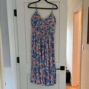 Astr Blue and Pink Printed Spaghetti-Strap Maxi Dress